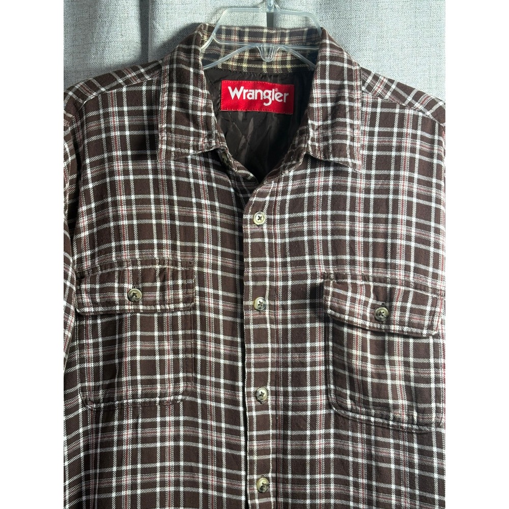 Wrangler Mens Brown Plaid Quilted Lined Flannel Shirt Jacket RN130273 Size Large